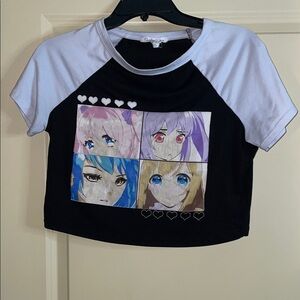 Anime Graphic Kids Raglan T-Shirt - Black and White